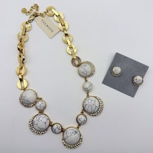 NWT Talbot's Marbled Statement Necklace Chunky Gold Matching Earrings Diamonds